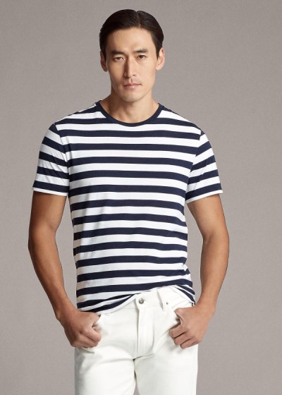 Playeras Ralph Lauren Hombre Azul Marino / Blancos - Striped Lisle - PQUXE2471